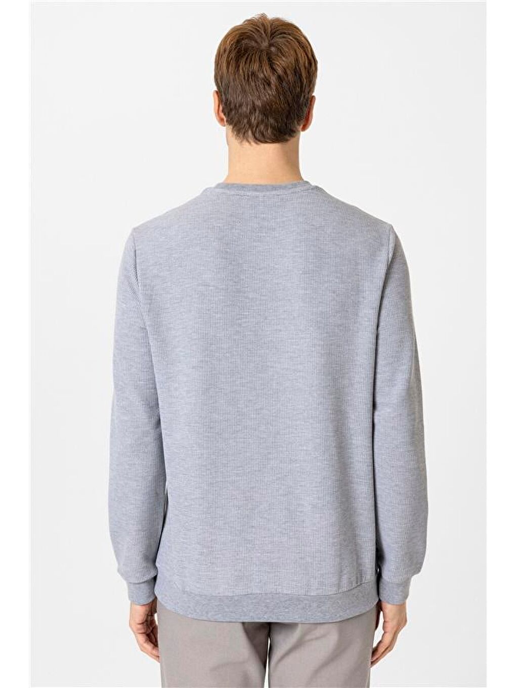 Gri Regular Armürlü Bisiklet Yaka Triko-3