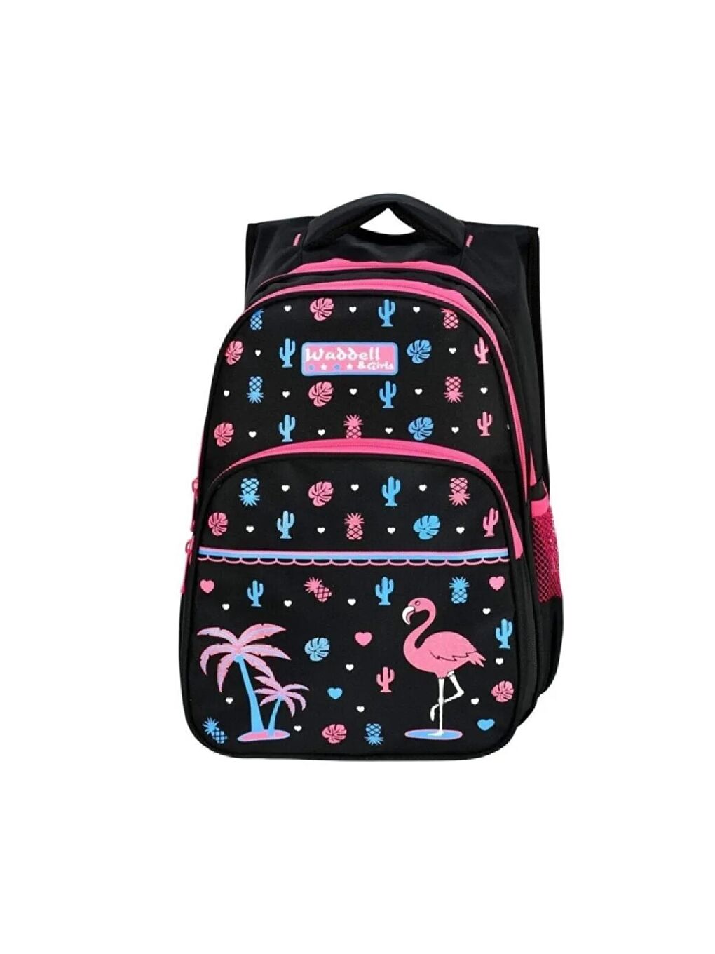 3 Bölmeli İlkokul ve Beslenme Çantası Flamingo Siyah-Pembe 3001-2