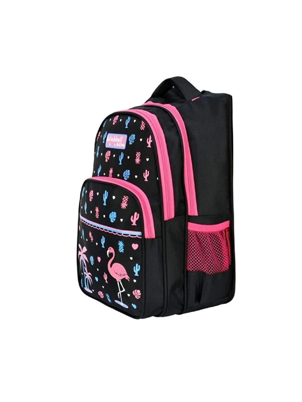 3 Bölmeli İlkokul ve Beslenme Çantası Flamingo Siyah-Pembe 3001-3