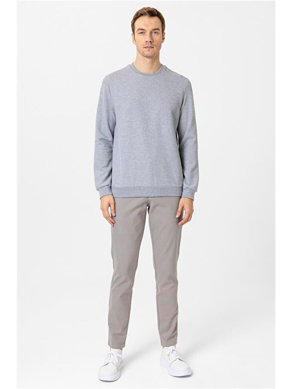 Gri Regular Armürlü Bisiklet Yaka Triko-4