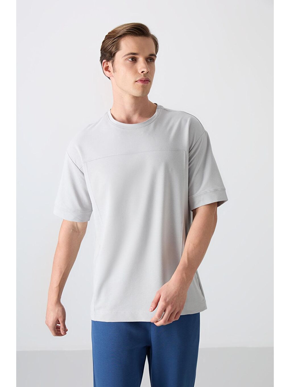 TOMMYLIFE Bej Taş Pamuklu Kalın Yumuşak Dokulu Oversize Fit Basic Erkek T-Shirt - 88349