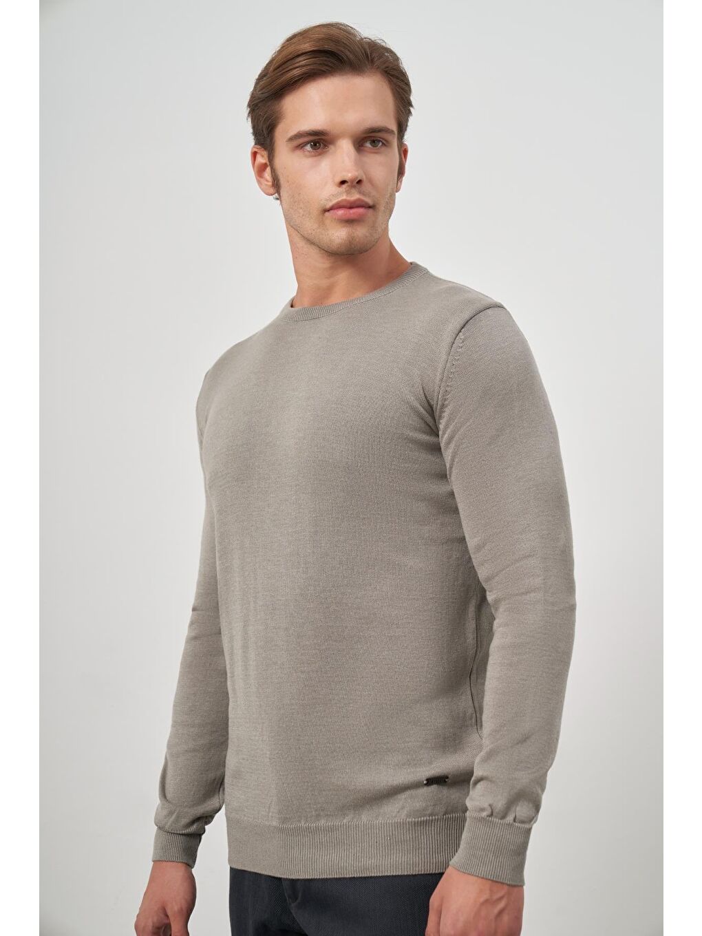 Gri Uzun Kol Düz Örme Bisiklet Yaka Classic Comfort Fit Triko 1012245006