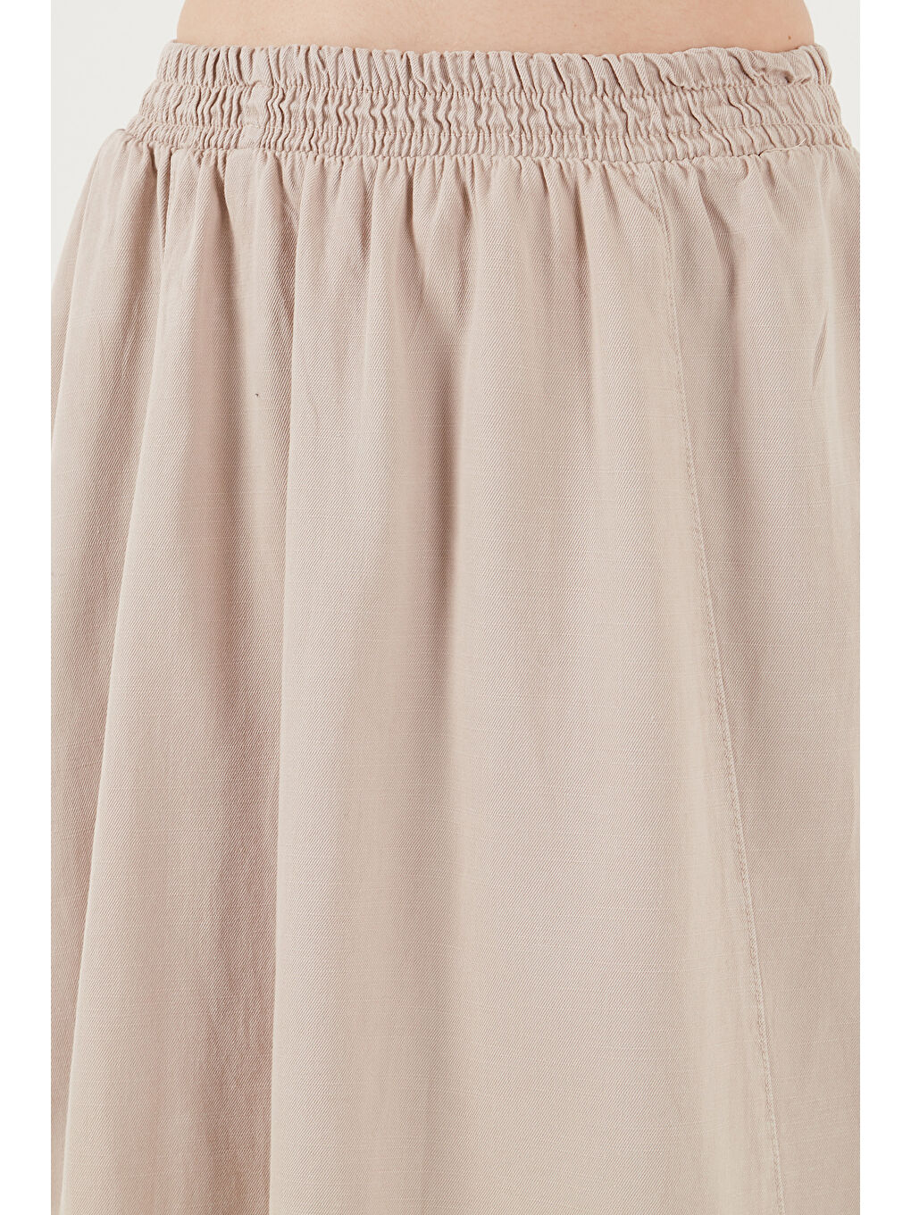 Bej Modest Pamuk Ve Keten Karışımlı Yüksek Bel Cepli Uzun Kiloş Tesettür Etek 668Yp4443-4