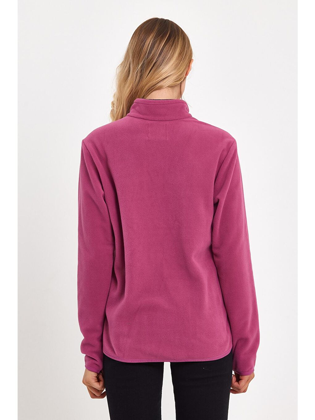 Pembe Yarım Fermuarlı Dik Yaka Polar Kadın Sweatshirt-4