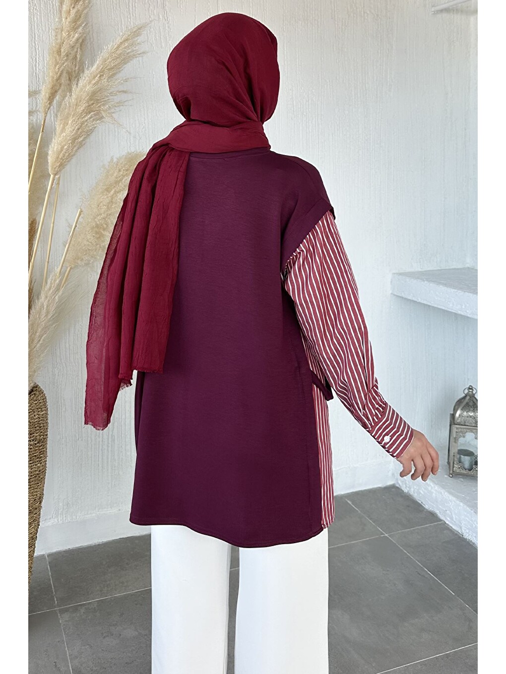 Mürdüm Bisiklet Yaka Garnili Tesettür Tunik-3