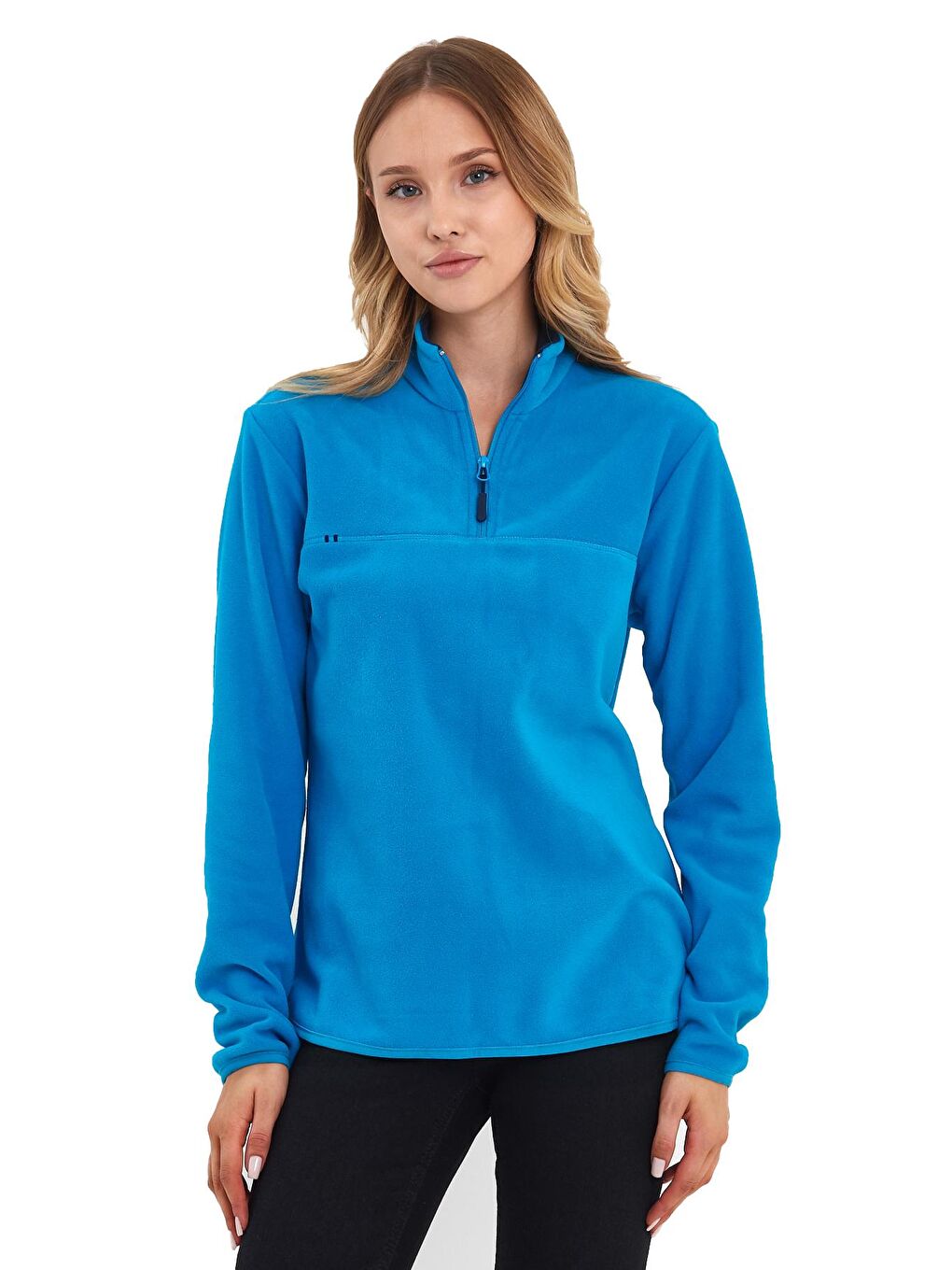 Turkuaz Yarım Fermuarlı Dik Yaka Polar Kadın Sweatshirt