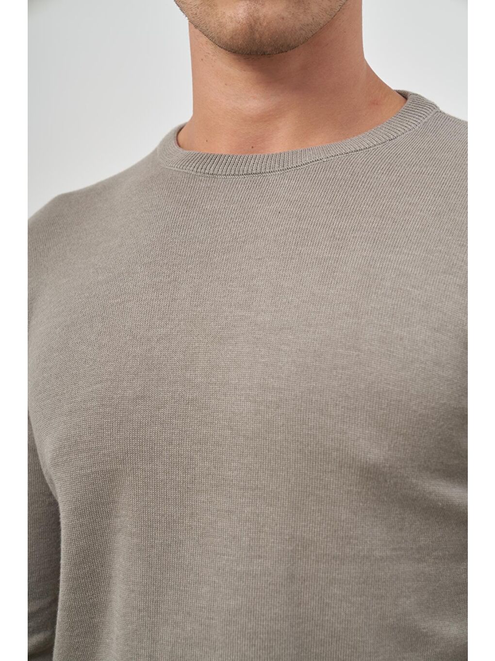 Gri Uzun Kol Düz Örme Bisiklet Yaka Classic Comfort Fit Triko 1012245006-5