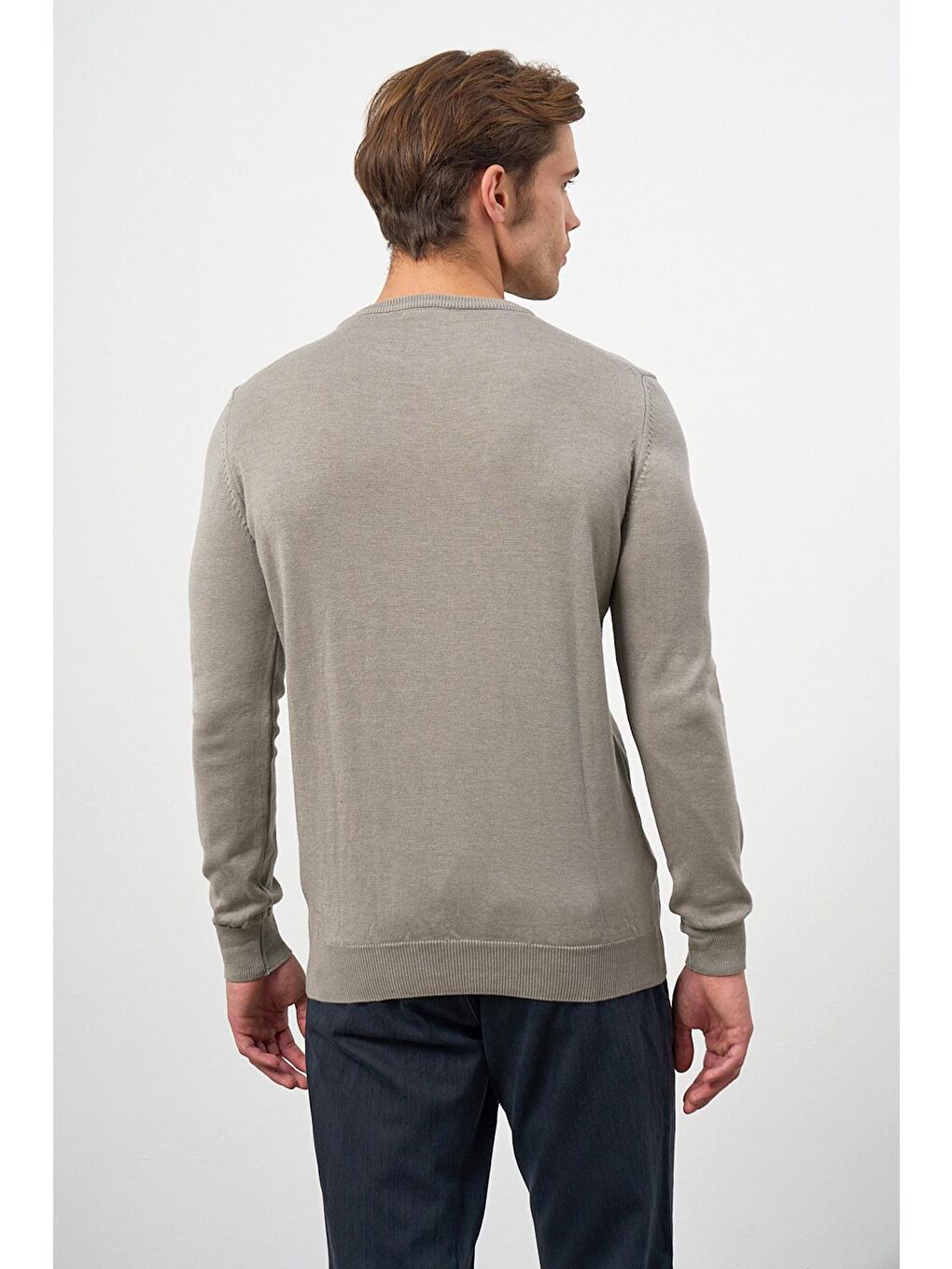 Gri Uzun Kol Düz Örme Bisiklet Yaka Classic Comfort Fit Triko 1012245006-6