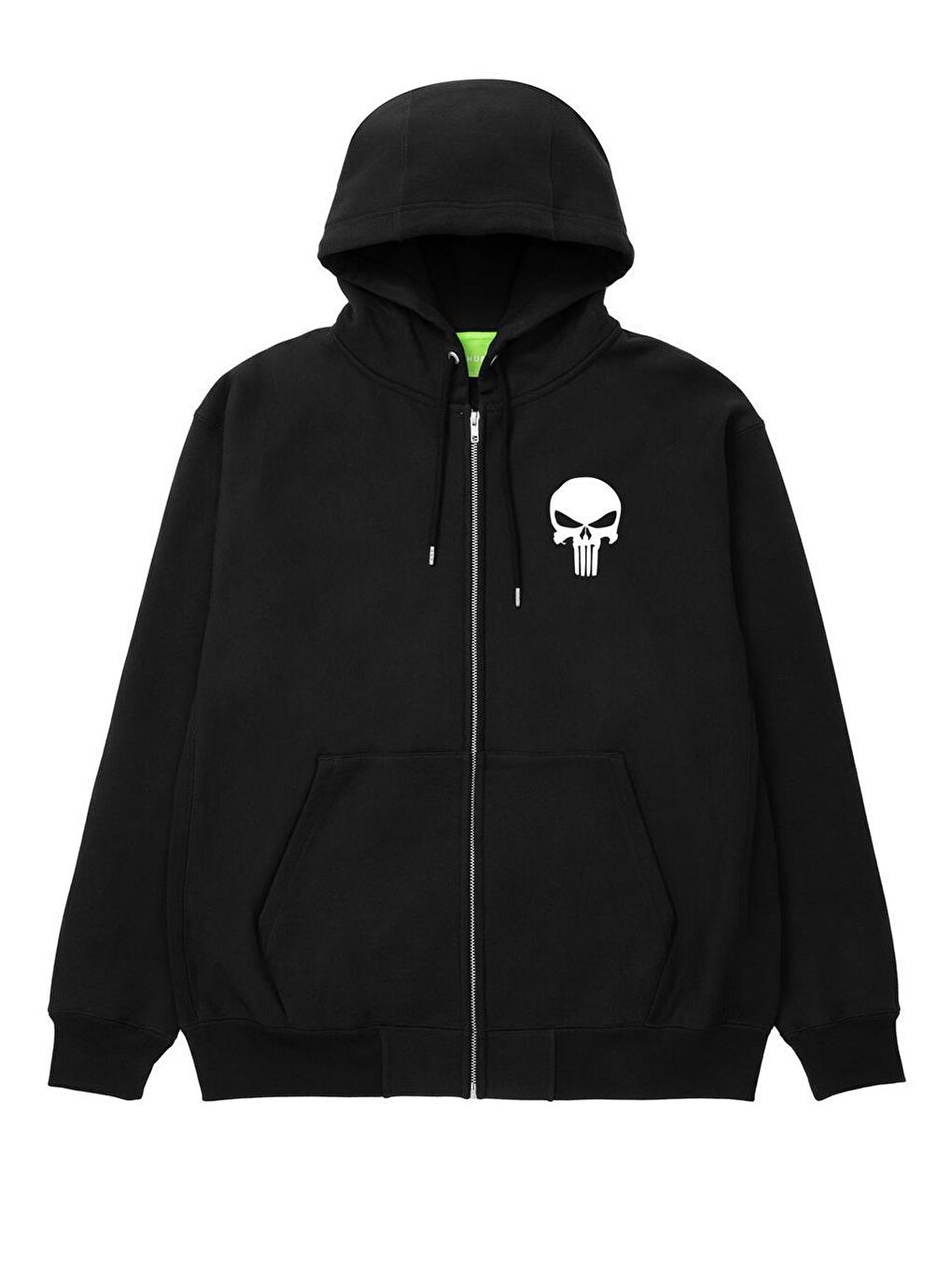 Touz Moda Siyah Punisher Baskılı Oversize Fermuarlı Siyah Unisex Kapüşonlu Hırka