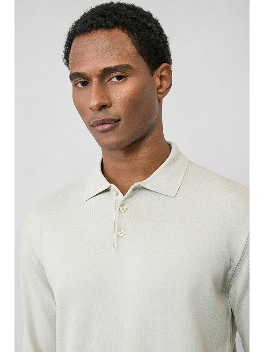 Bej Regular Fit Düğmeli Polo Yaka Triko Kazak-1