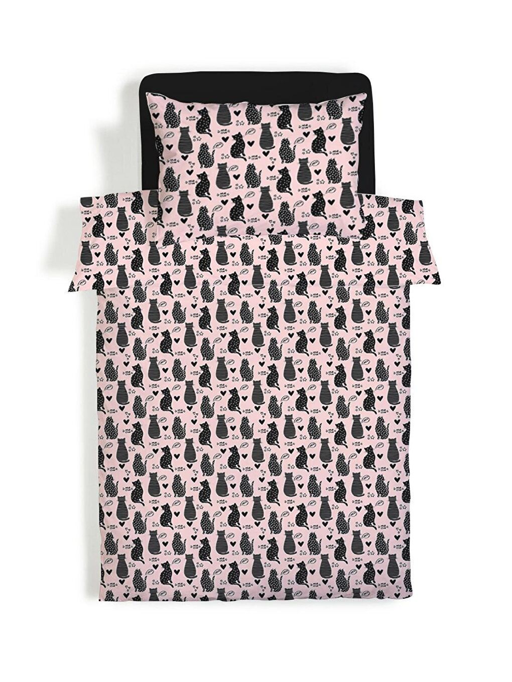Karışık Çift Taraflı Kedi Desenli Çarşafsız 2'li Takım Baskılı Tek Kişilik Nevresim Takımı 160x220 Cm-1