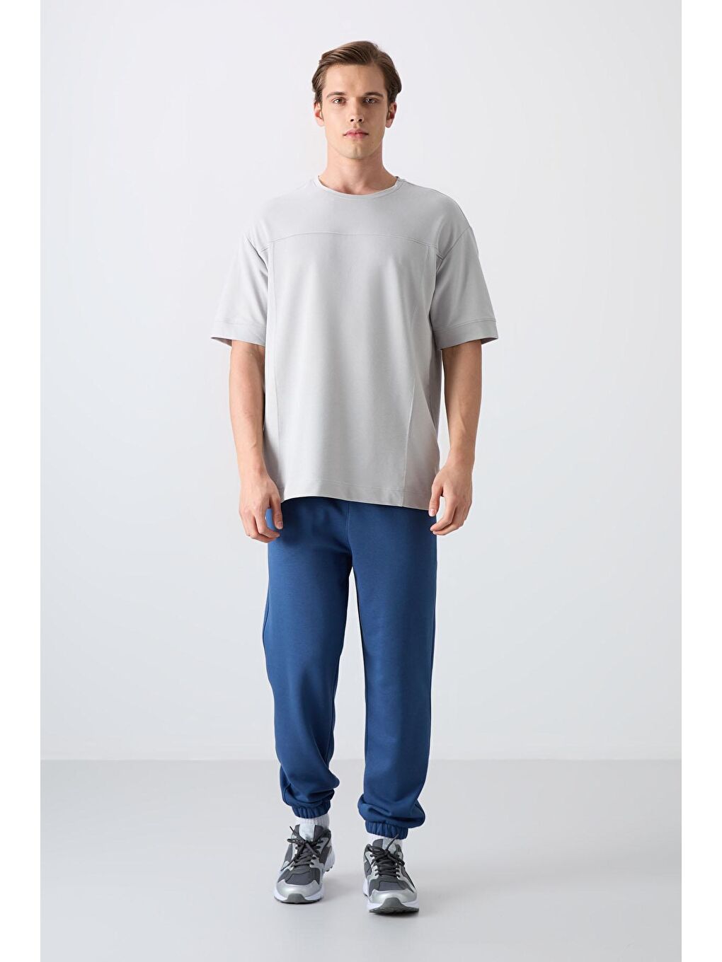 TOMMYLIFE Bej Taş Pamuklu Kalın Yumuşak Dokulu Oversize Fit Basic Erkek T-Shirt - 88349 - 2