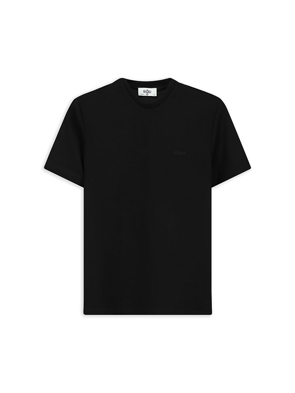 Siyah Bisiklet Yaka Regular Fit Nakışlı Elastanlı Esnek Tişört