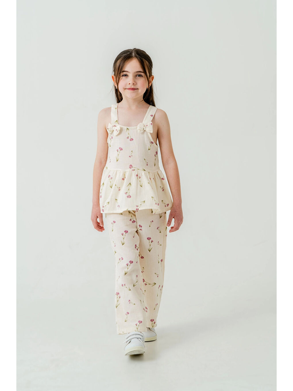 Pembe Çiçek Desenli Kız Çocuk Müslin Takım 3817-2