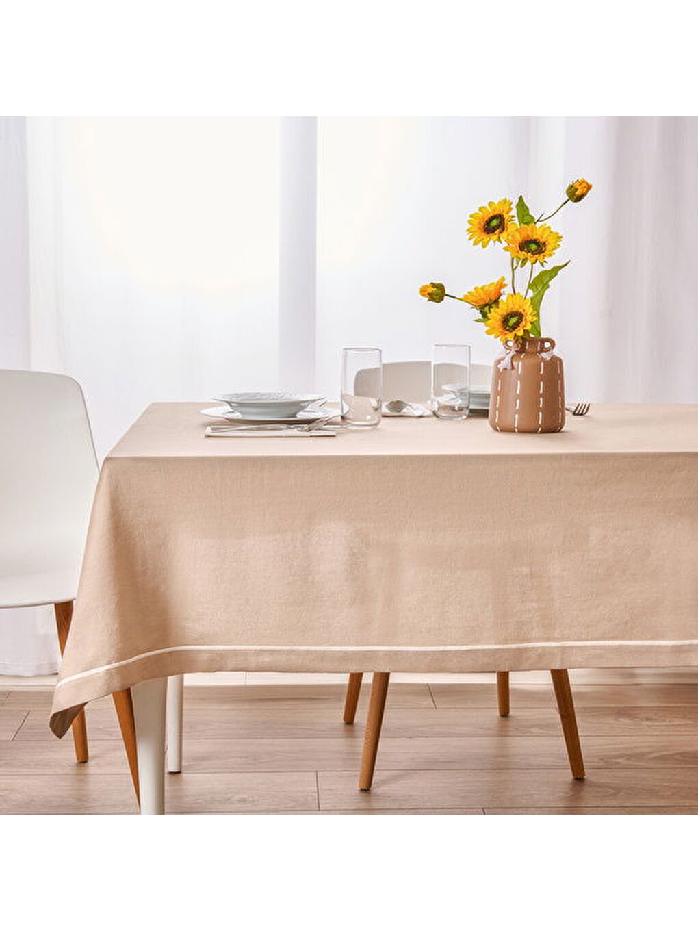 Soft Biyeli Masa Örtüsü - Bej - 140x180 cm