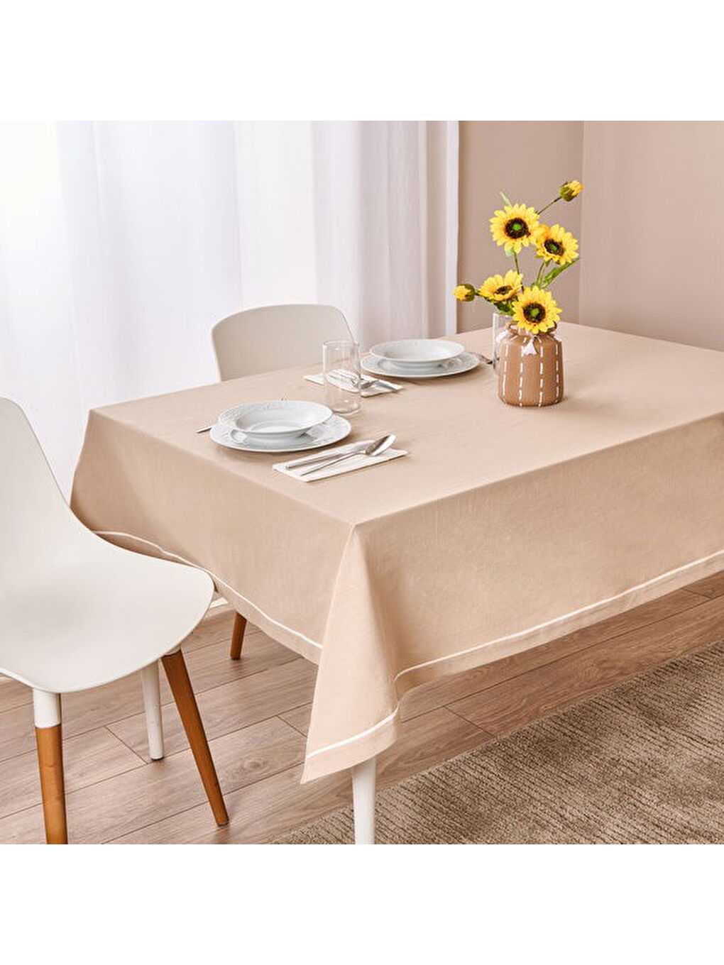 Soft Biyeli Masa Örtüsü - Bej - 140x180 cm-5