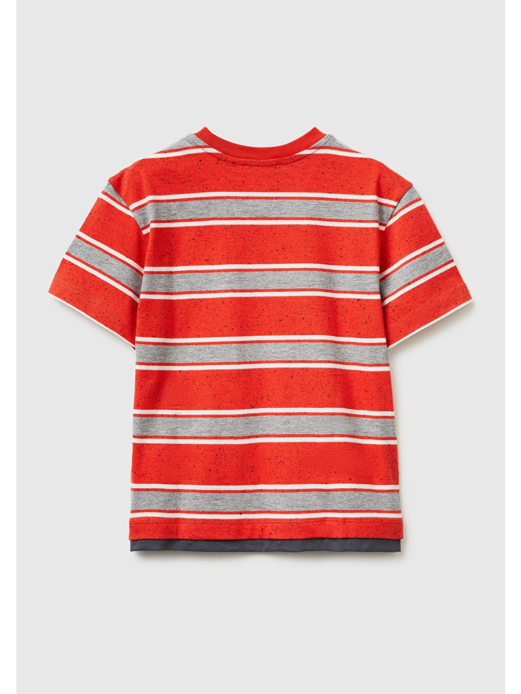 Erkek Çocuk Kırmızı Mix Yama Detaylı Cepli Çizgili Bisiklet Yaka T-Shirt-1