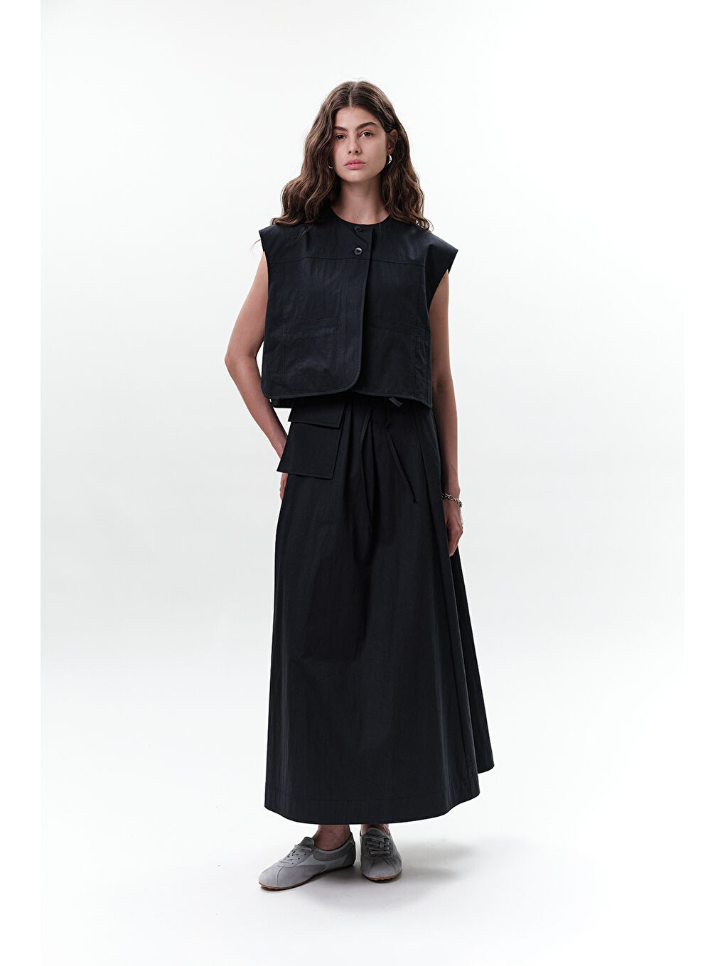 Cep Detaylı Kısa Yelek Lacivert-5