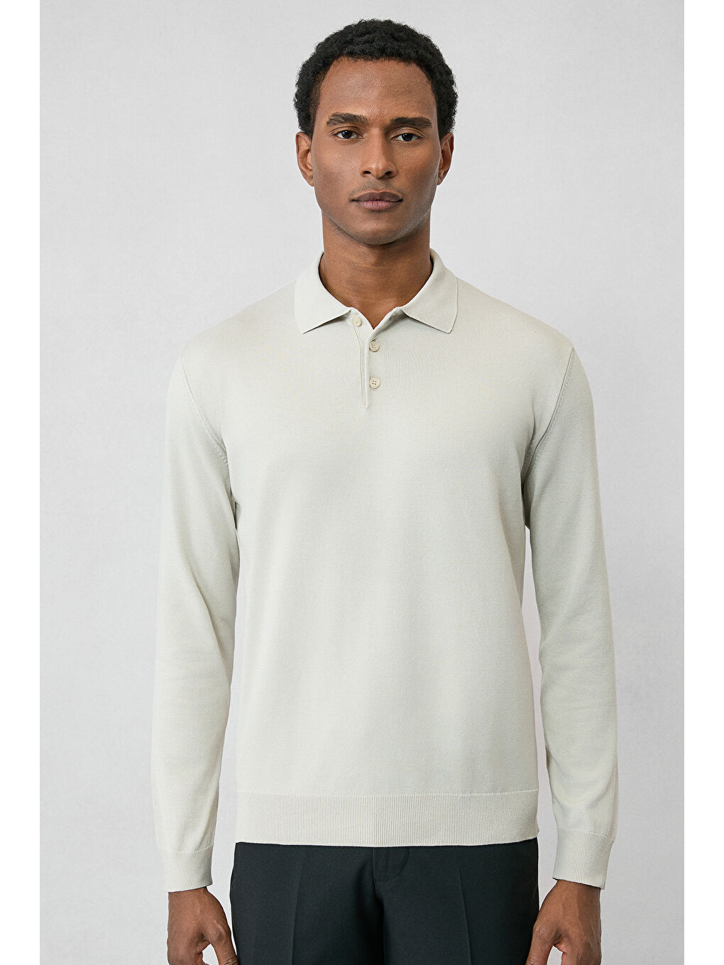 Bej Regular Fit Düğmeli Polo Yaka Triko Kazak-2