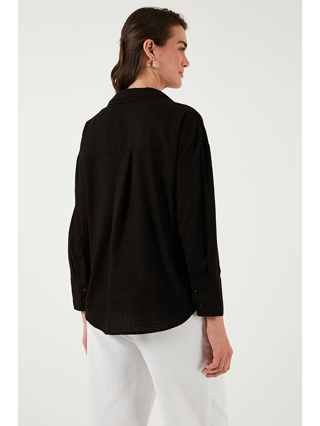 Siyah Pamuklu Regular Fit Uzun Kollu Düz Gömlek Cf25S168305-6