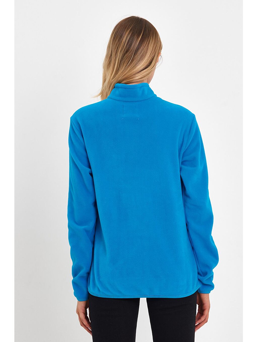 Turkuaz Yarım Fermuarlı Dik Yaka Polar Kadın Sweatshirt-4