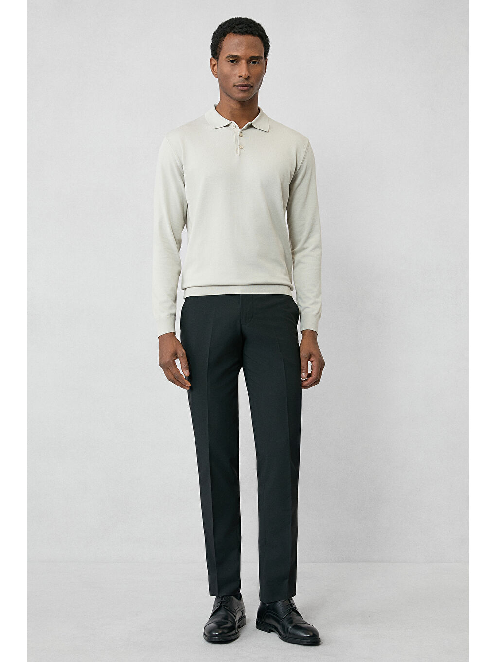 Bej Regular Fit Düğmeli Polo Yaka Triko Kazak-6