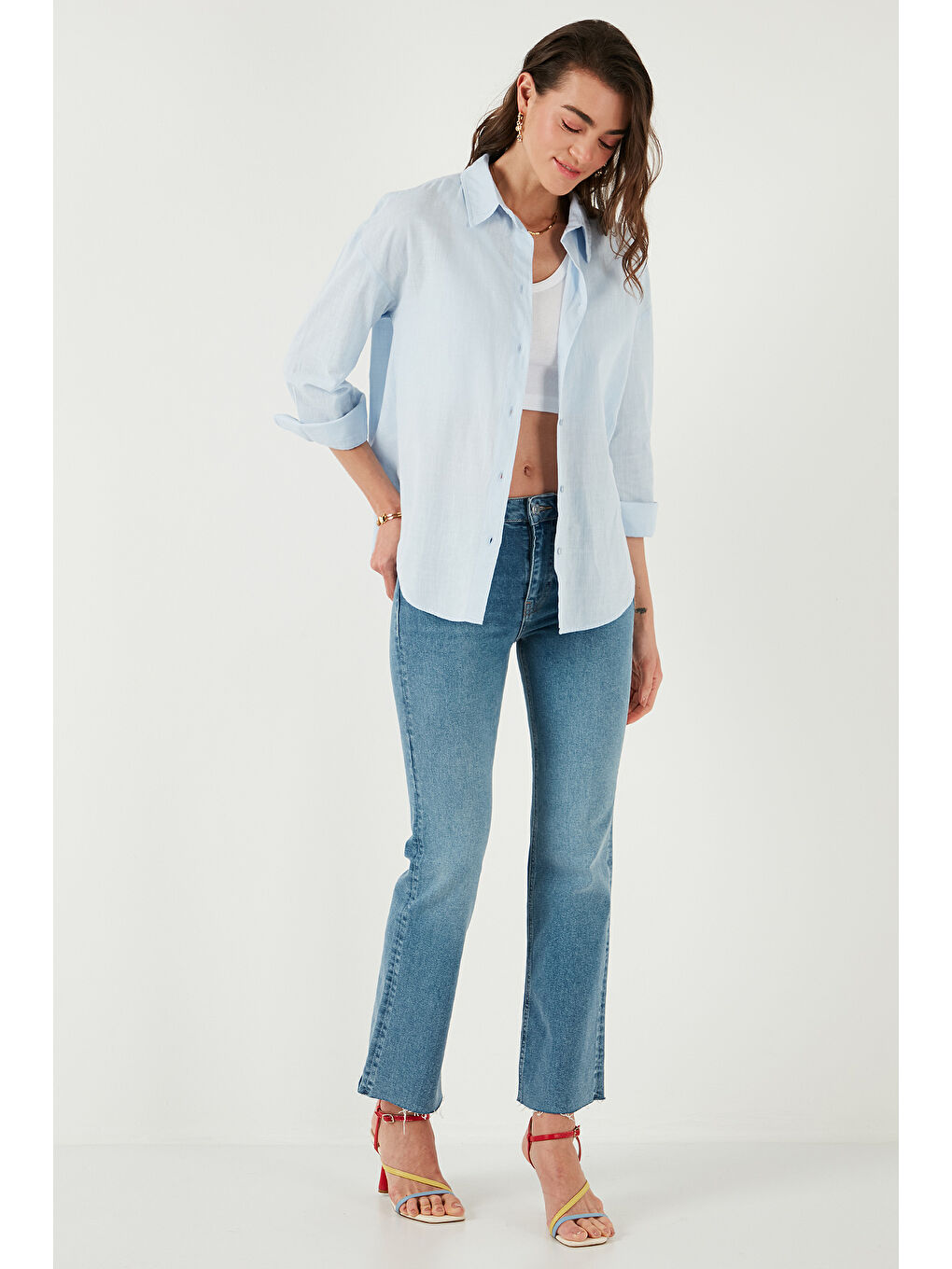 Mavi Pamuklu Regular Fit Uzun Kollu Düz Gömlek Cf25S168305-1