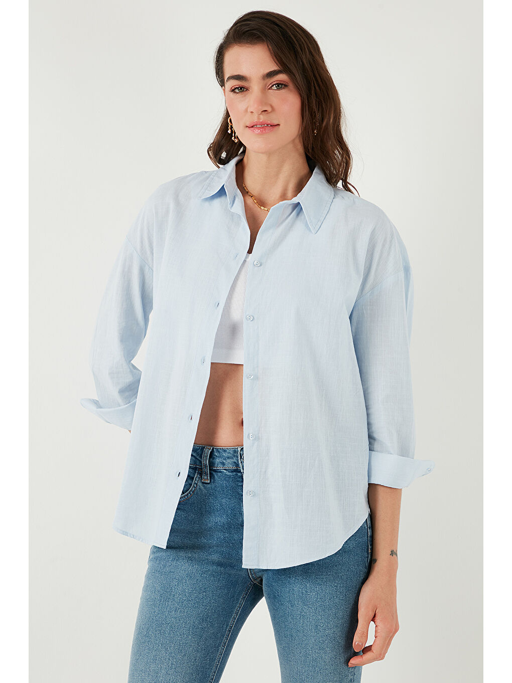 Mavi Pamuklu Regular Fit Uzun Kollu Düz Gömlek Cf25S168305-2