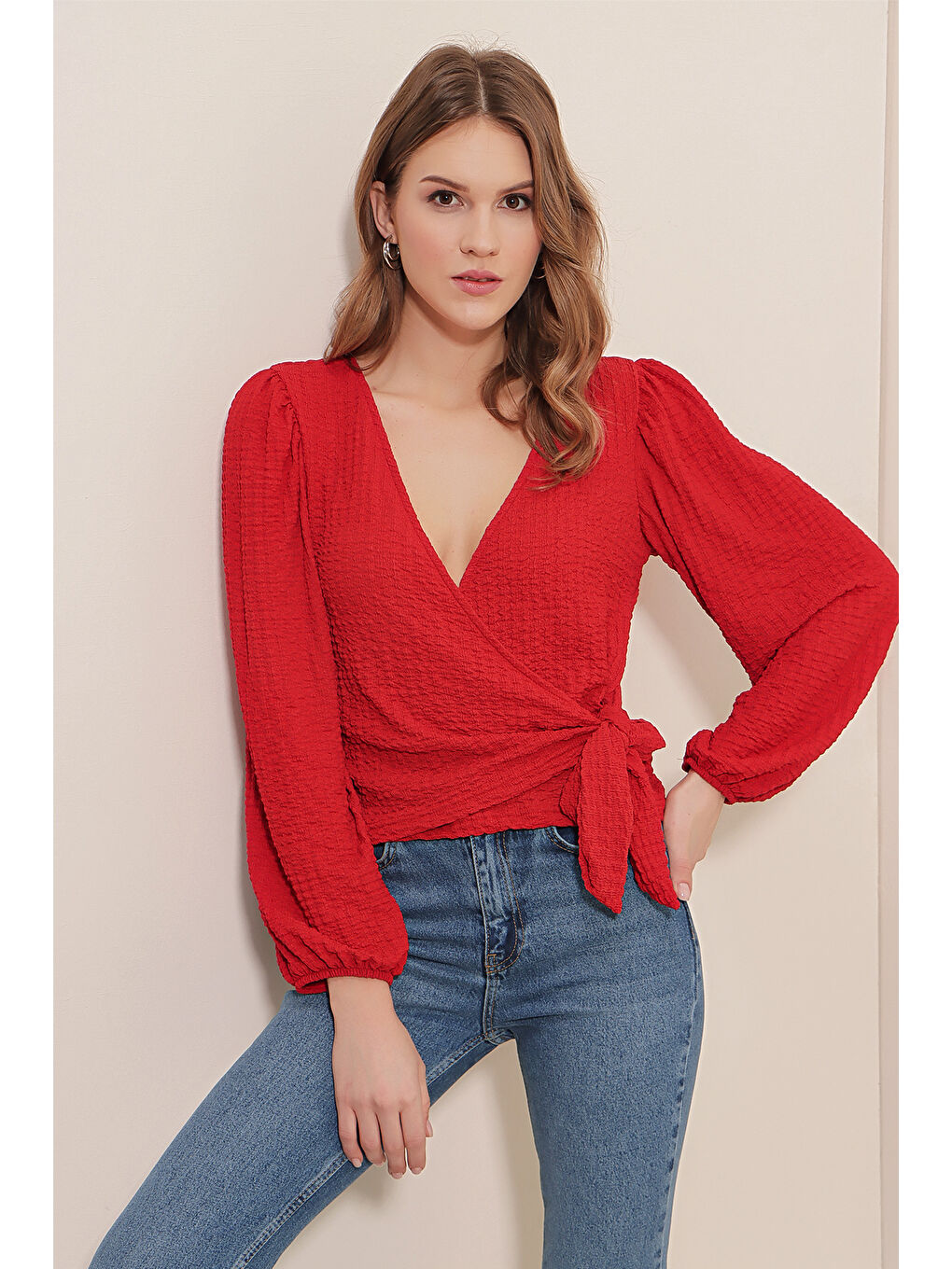 0441 Anvelop Örme Bluz - Kırmızı