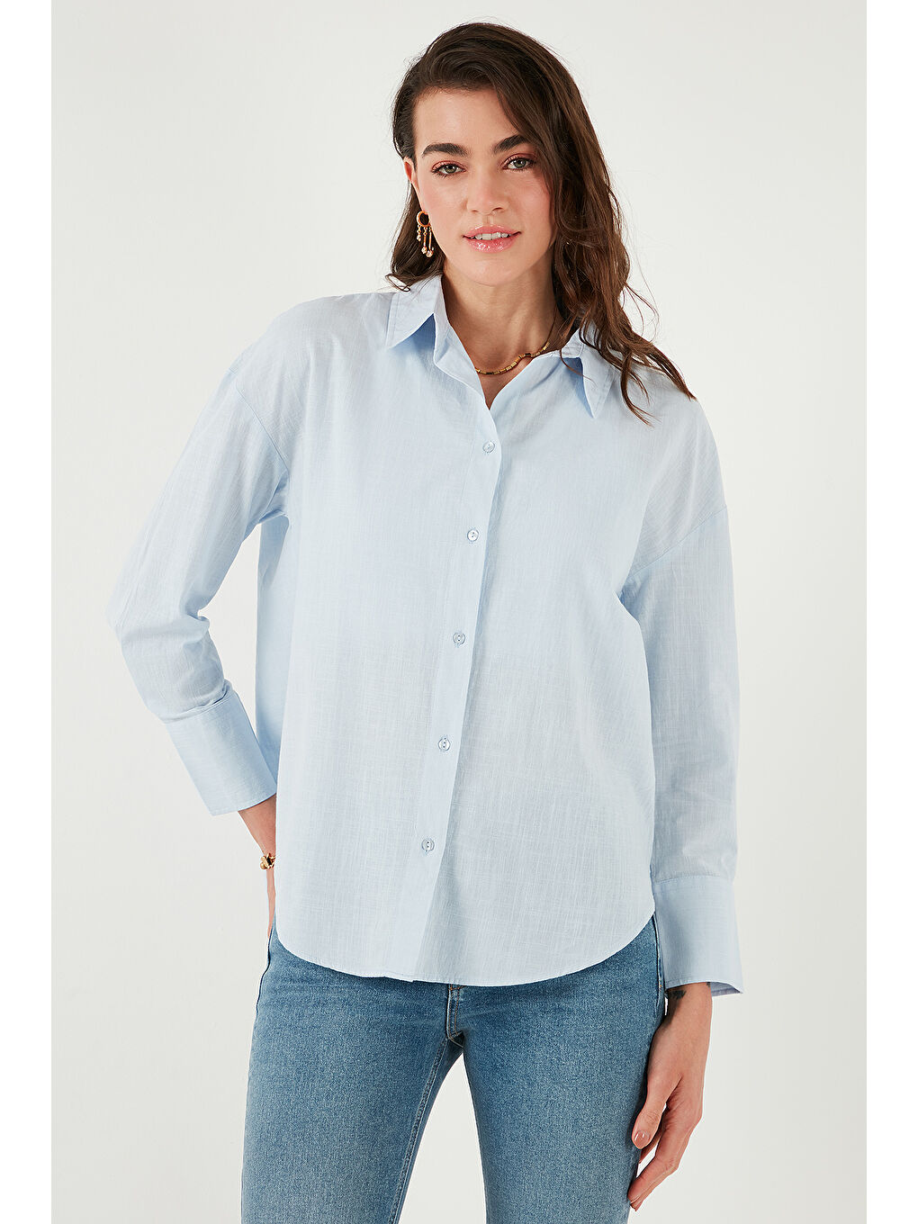 Mavi Pamuklu Regular Fit Uzun Kollu Düz Gömlek Cf25S168305-3