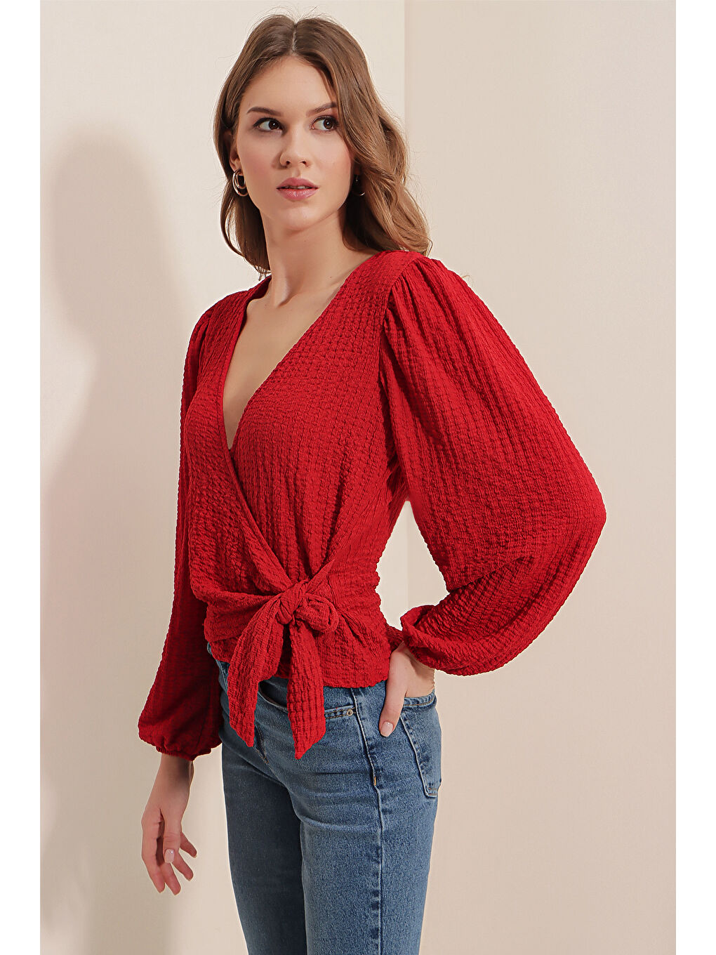 0441 Anvelop Örme Bluz - Kırmızı-1