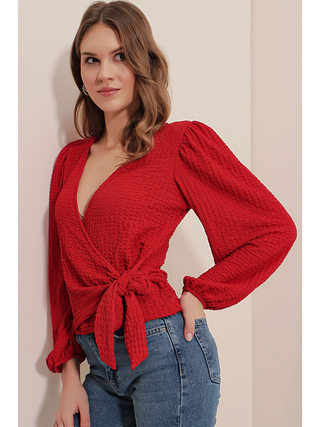 0441 Anvelop Örme Bluz - Kırmızı-3