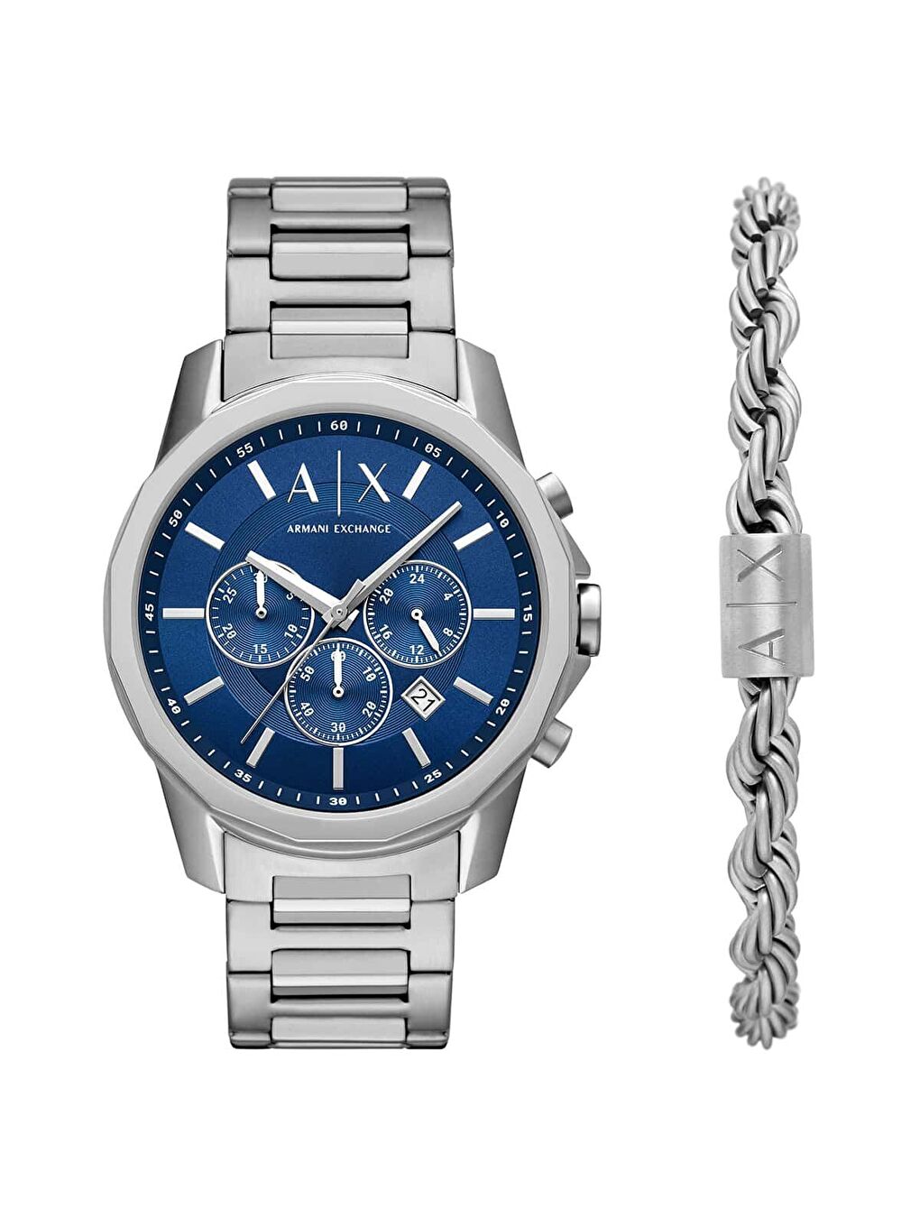 Gri AX7176SET Erkek Kol Saati ve Bileklik Seti