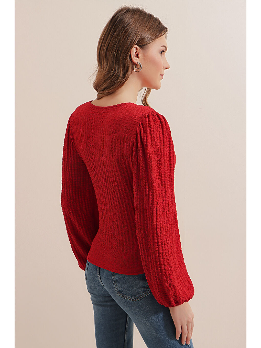 0441 Anvelop Örme Bluz - Kırmızı-5