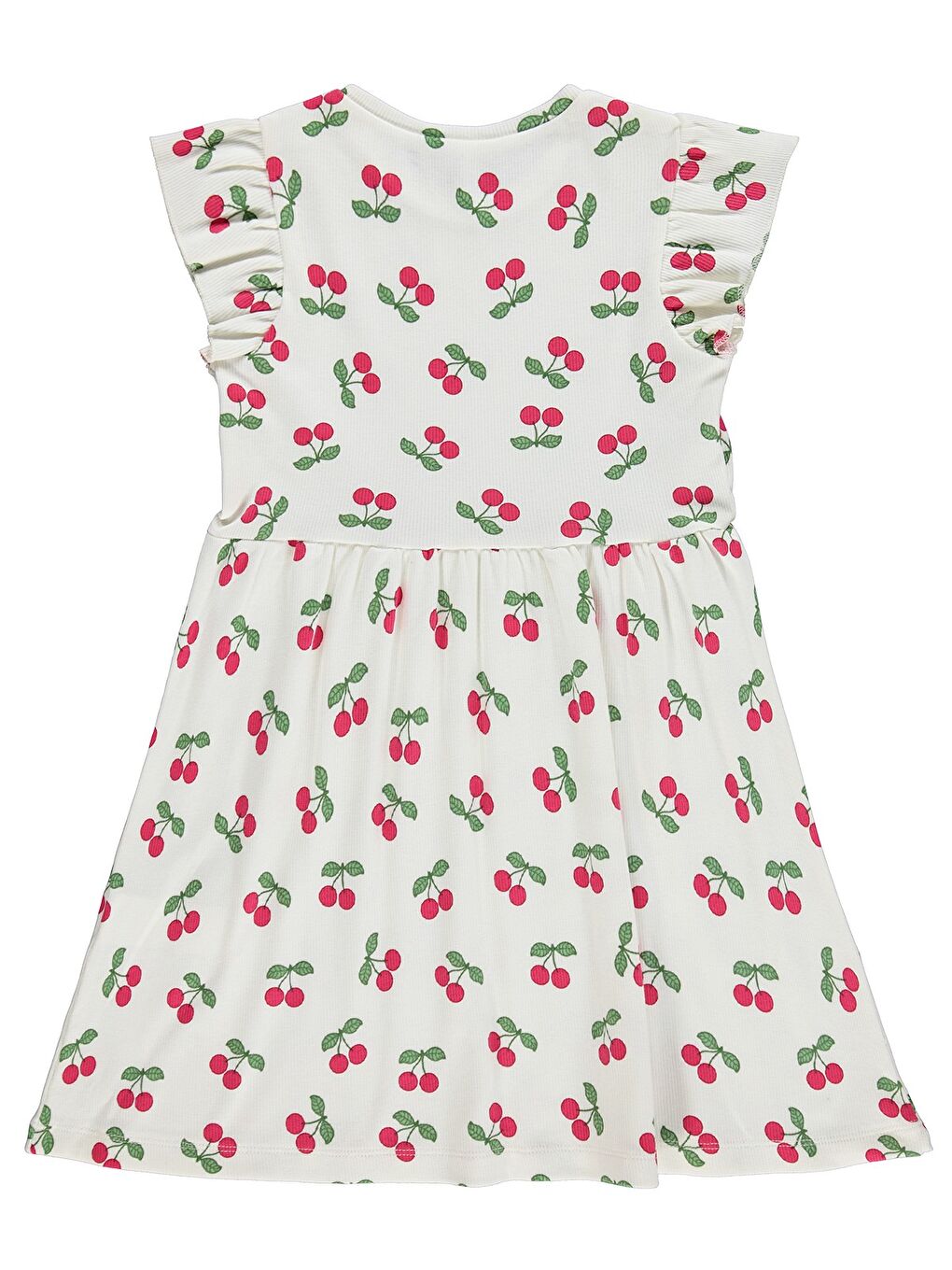 Girls Kiraz Desenli 6-9 Yaş Elbise - Ekru-1