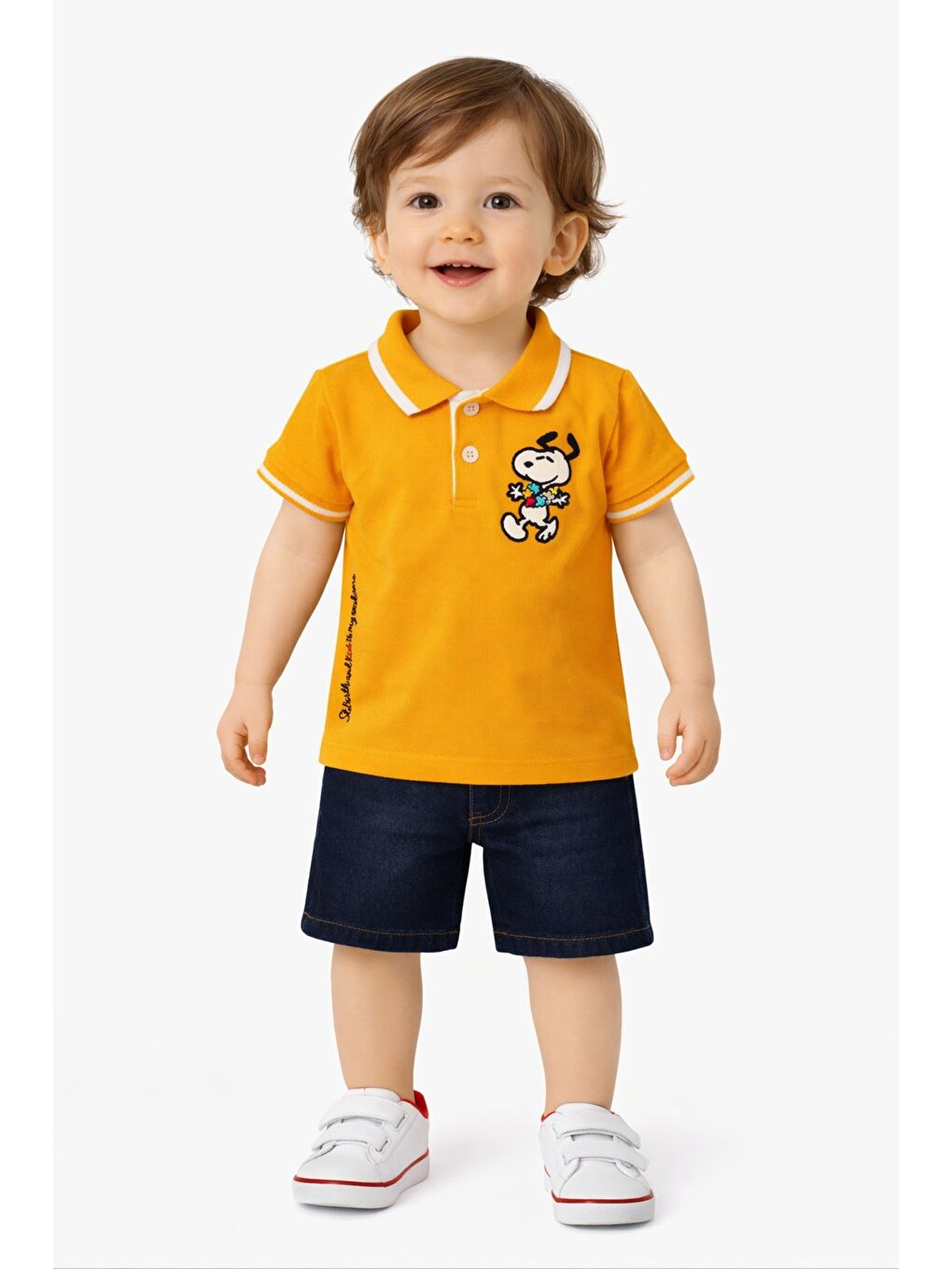 Sarı Erkek bebek pamuklu polo takım pantolon üst ikili takım