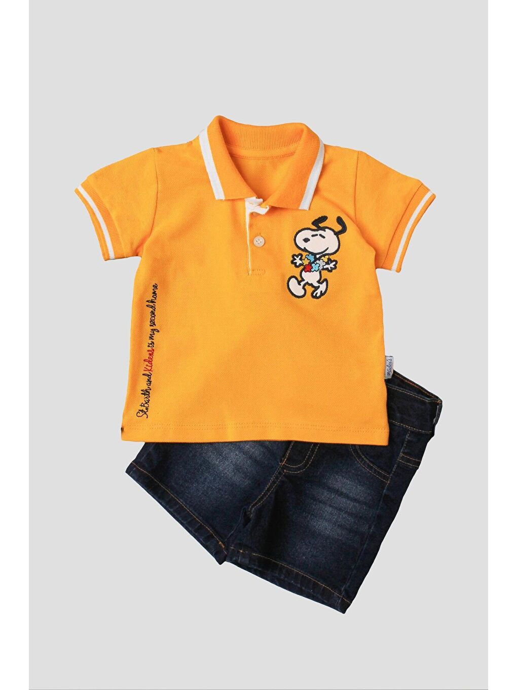 Sarı Erkek bebek pamuklu polo takım pantolon üst ikili takım-1