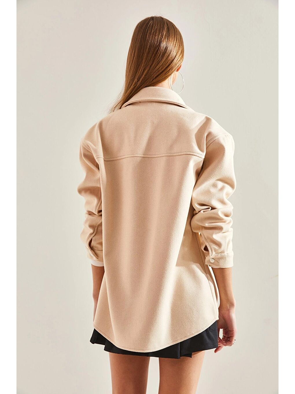 Ekru Kadın Çıtçıtlı Kaşe Gömlek 4428 60101002-3