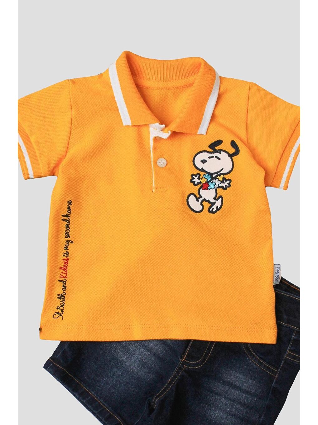 Sarı Erkek bebek pamuklu polo takım pantolon üst ikili takım-2