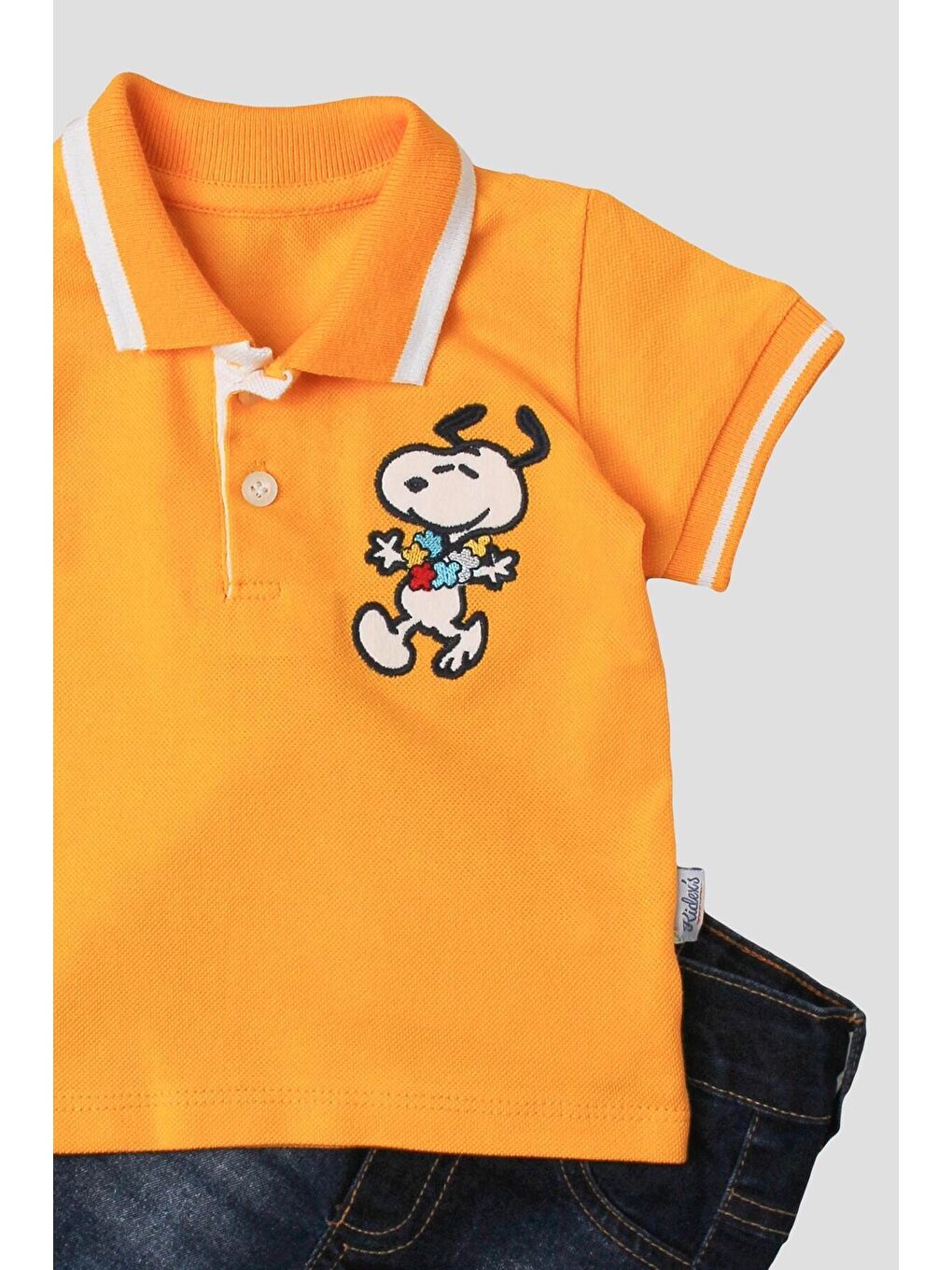 Sarı Erkek bebek pamuklu polo takım pantolon üst ikili takım-3