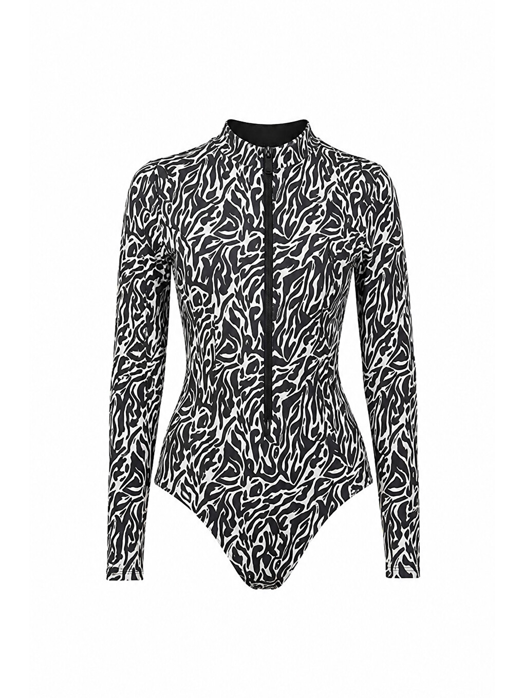 Siyah Desenli Fermuarlı Surf Mayo Zebra