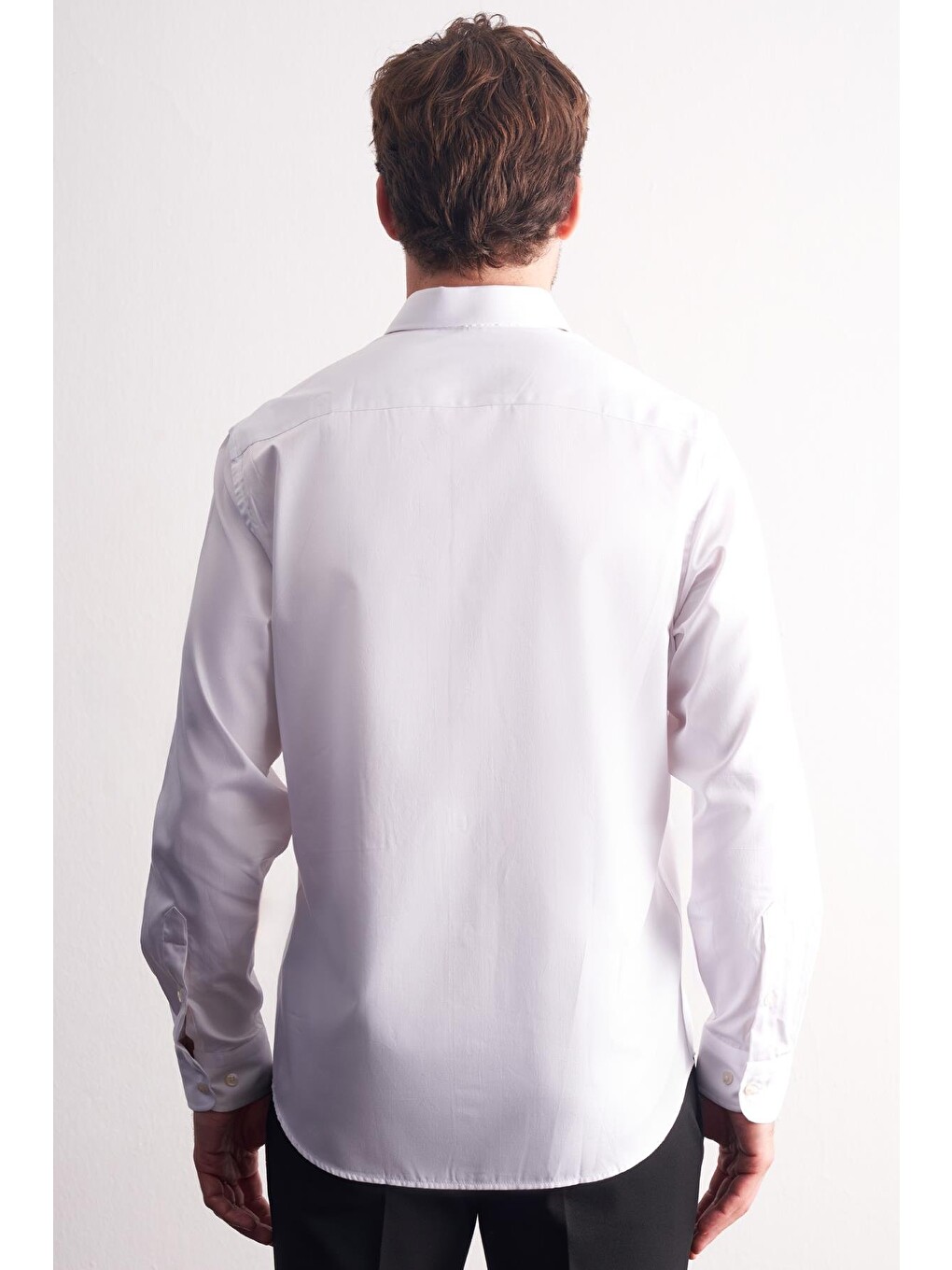 Beyaz Yarım İtalyan Yaka Saten Uzun Kol Premium Slim Fit %100 Pamuk Gömlek 1004255195-3