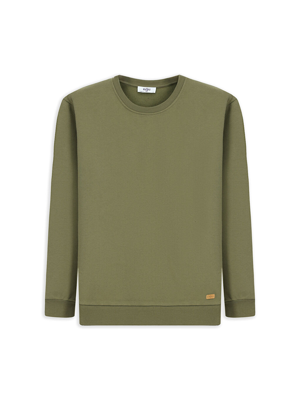 Haki Bisiklet Yaka Regular Fit Pamuklu Basic Sweatshirt