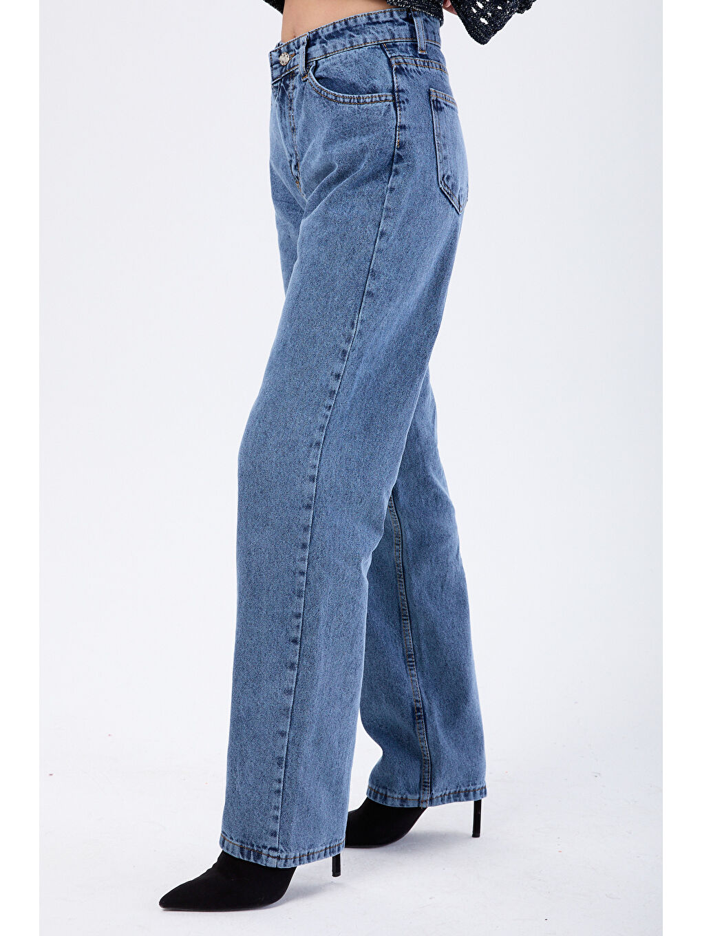 Mavi Yüksek Bel Palazzo Jean Pantolon Koyu mavi Kar   23666-2