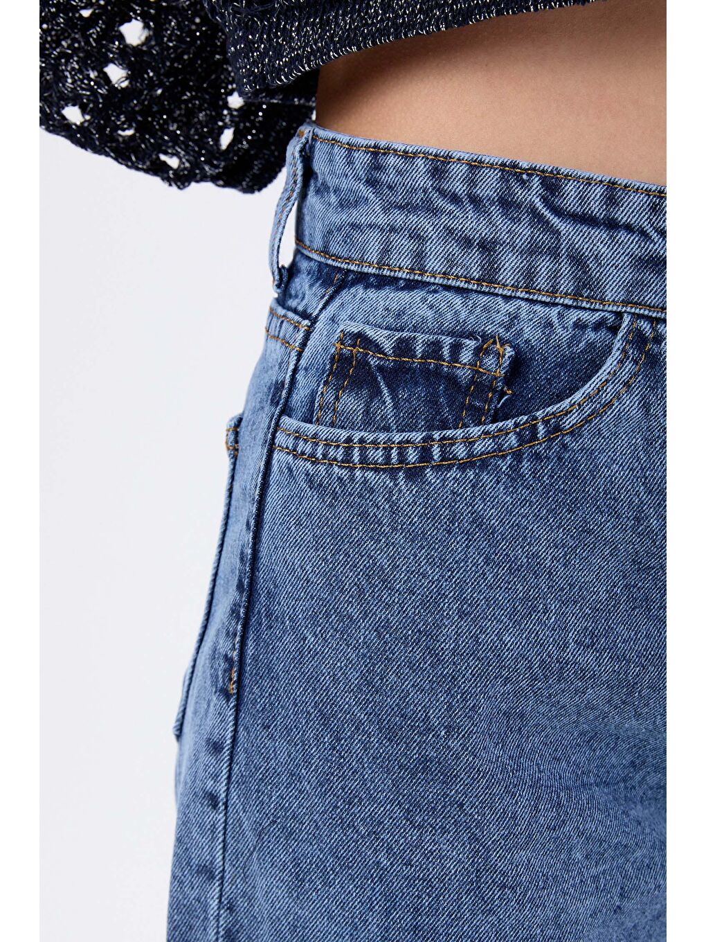 Mavi Yüksek Bel Palazzo Jean Pantolon Koyu mavi Kar   23666-3