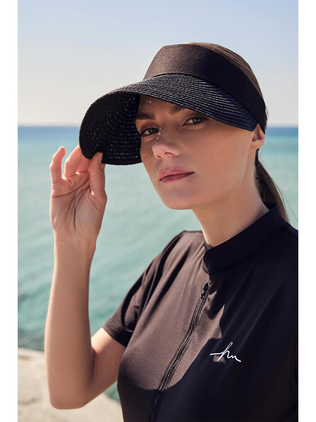 Katlanabilir Siyah Vizör Plaj Şapkası 20-1