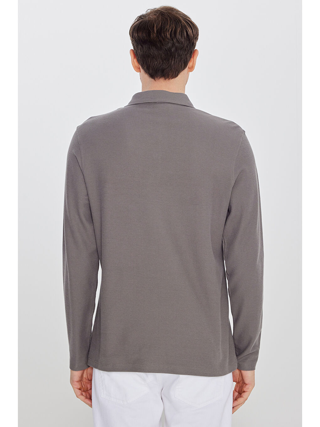 Bej Erkek Vizon %100 Pamuk Slim Fit Dar Kesim Polo Yaka Jakarlı Triko Tişört-4