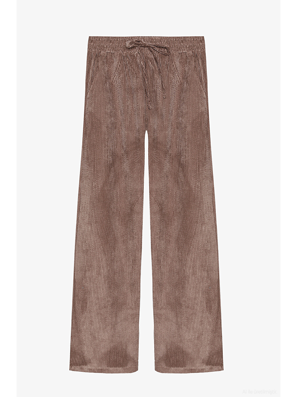 Kahverengi Beli Lastikli Kadife Bol Paça Pantolon Camel