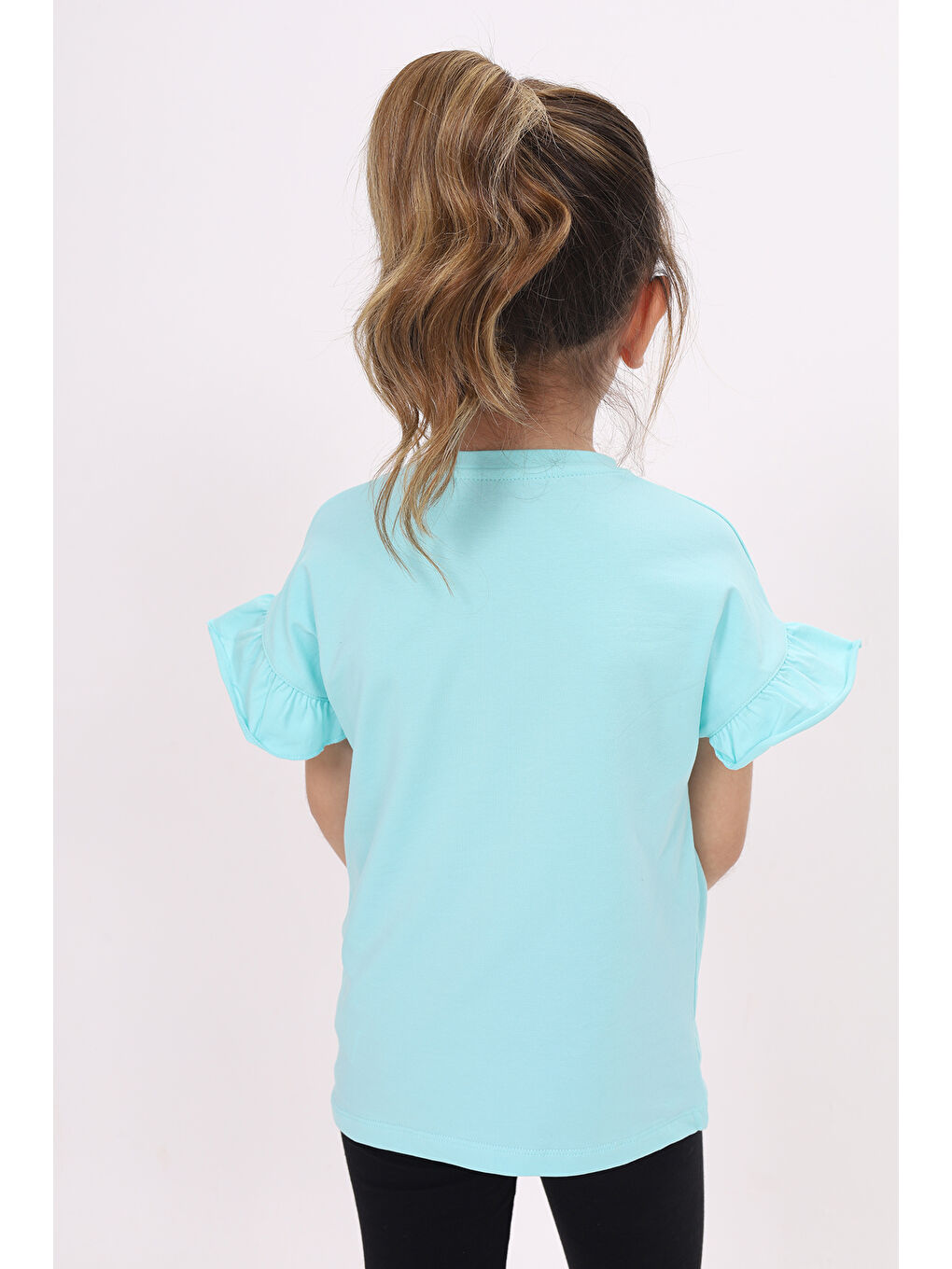 Turkuaz Kız Çocuk Baskılı Tişört-2