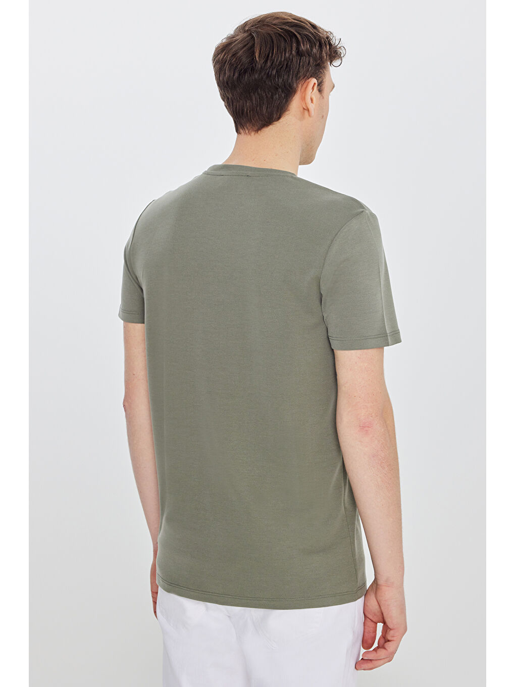 Erkek Haki Yumuşak Dokulu Slim Fit Dar Kesim Bisiklet Yaka Tişört-4